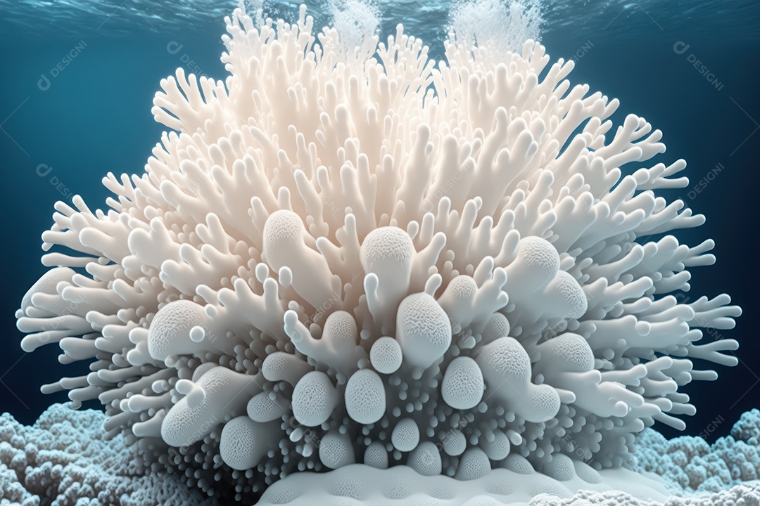 Belos corais marinhos hermatípicos brancos elaborados de várias espécies no fundo do mar