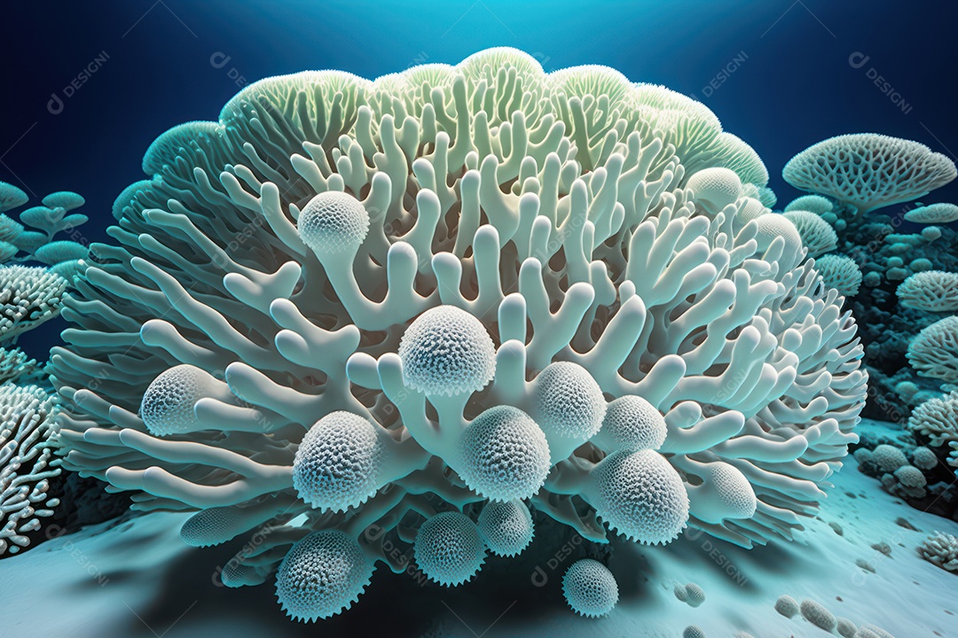 Belos corais marinhos hermatípicos brancos elaborados de várias espécies no fundo do mar