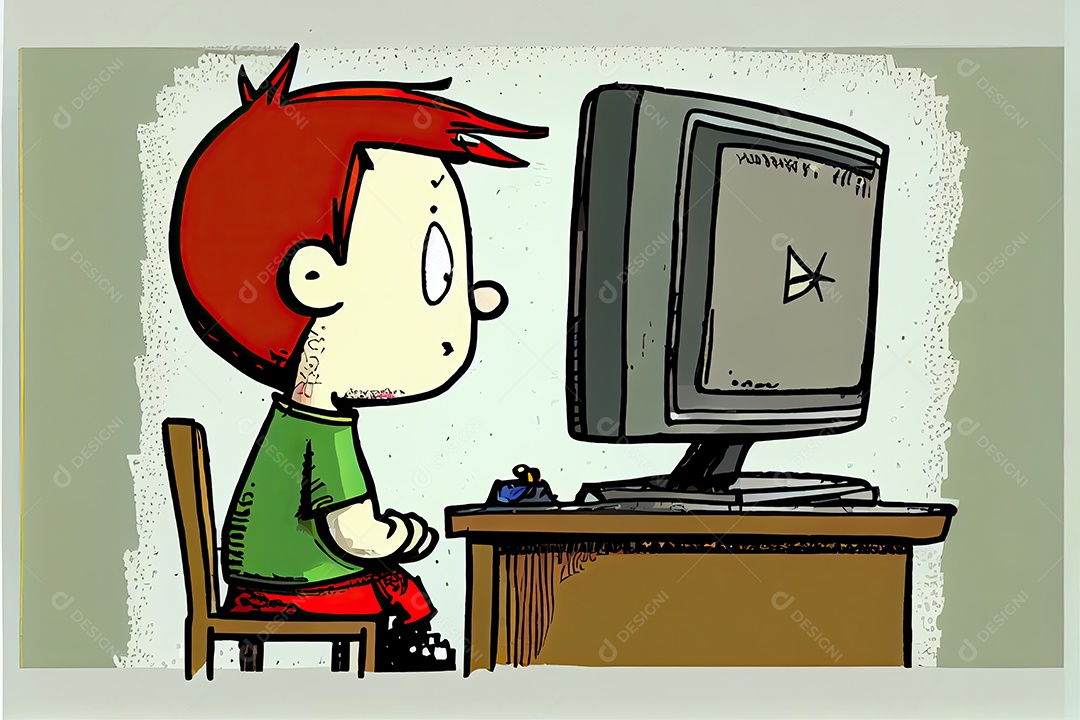 Desenho animado do aluno Estudando na frente do computador em sala de aula Dia do Professor e a importância dos educadores