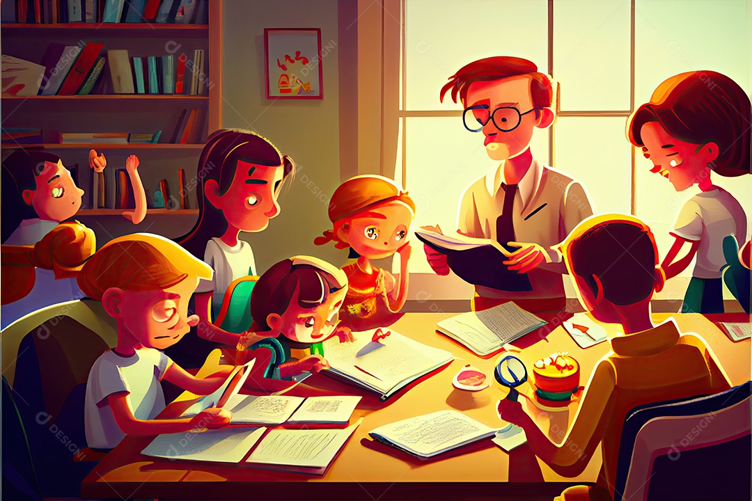 Desenho animado do aluno Estudando na frente do computador em sala de aula Dia do Professor e a importância dos educadores