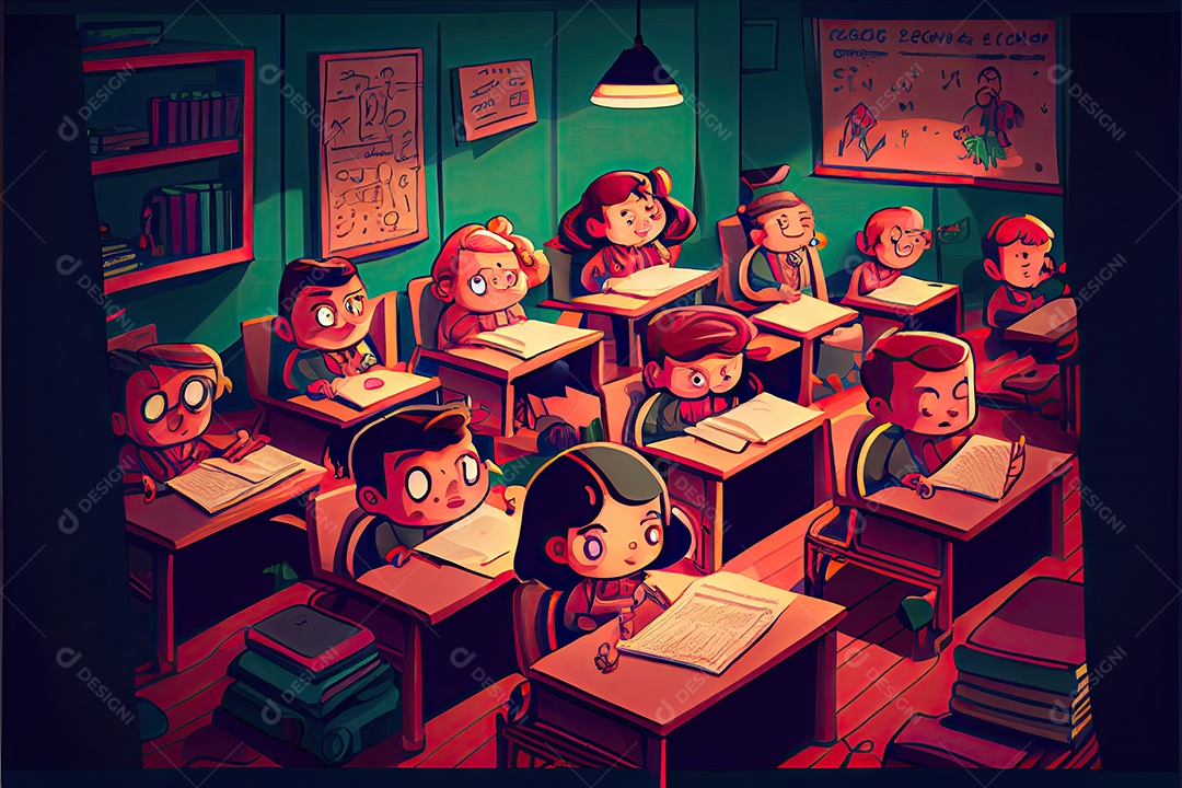 Desenho animado do aluno Estudando na frente do computador em sala de aula Dia do Professor e a importância dos educadores