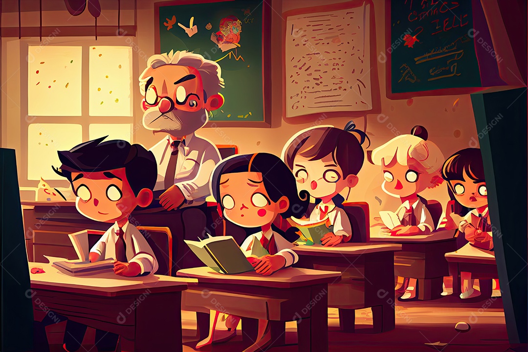 Desenho animado do aluno Estudando na frente do computador em sala de aula Dia do Professor e a importância dos educadores
