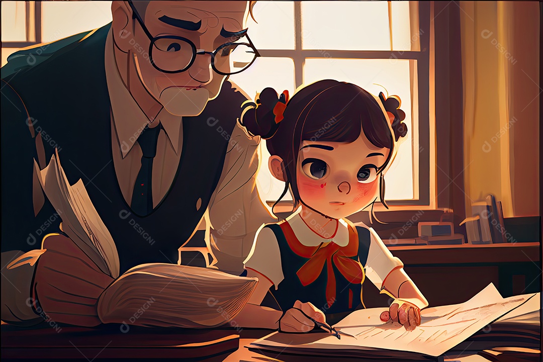 Desenho animado do aluno Estudando na frente do computador em sala de aula Dia do Professor e a importância dos educadores