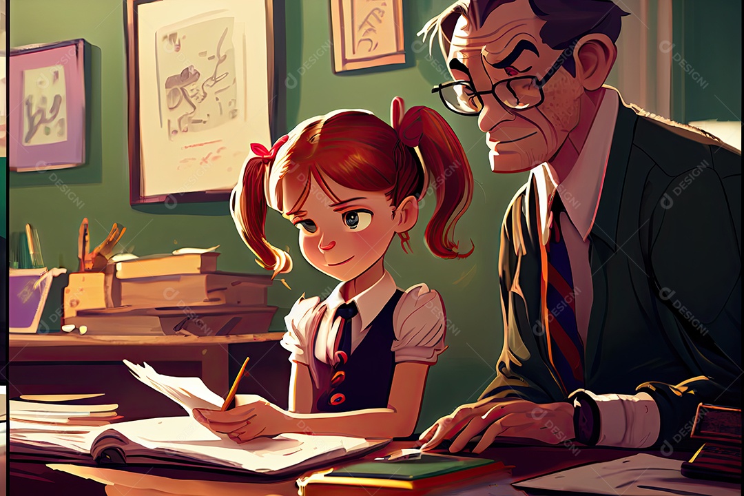 Desenho animado do aluno Estudando na frente do computador em sala de aula Dia do Professor e a importância dos educadores