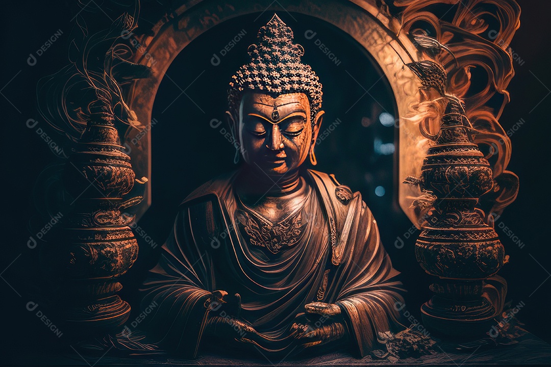 Linda escultura de buda sobre fundo isolado.