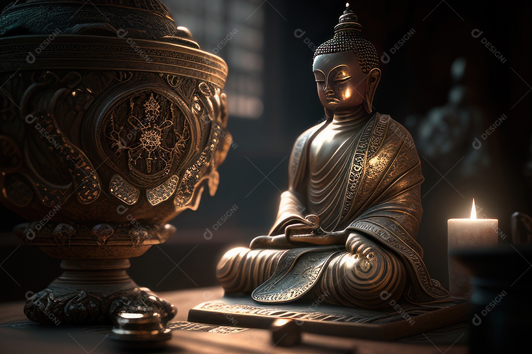 Linda escultura de buda sobre fundo isolado.