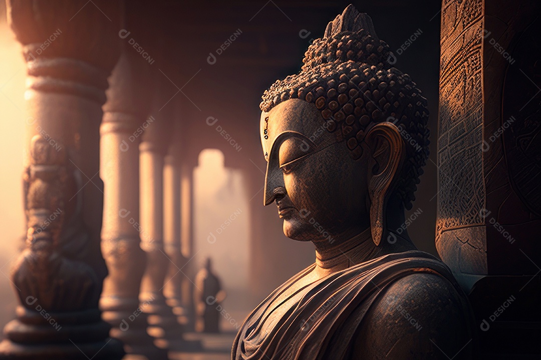 Linda escultura de buda sobre fundo isolado.