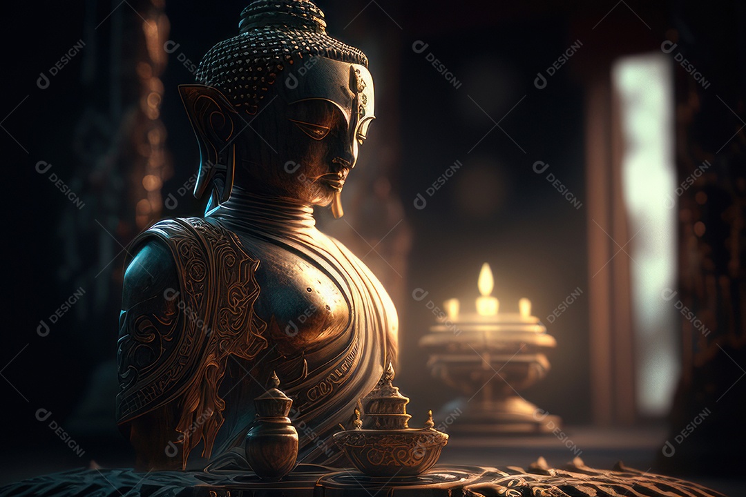 Linda escultura de buda sobre fundo isolado.