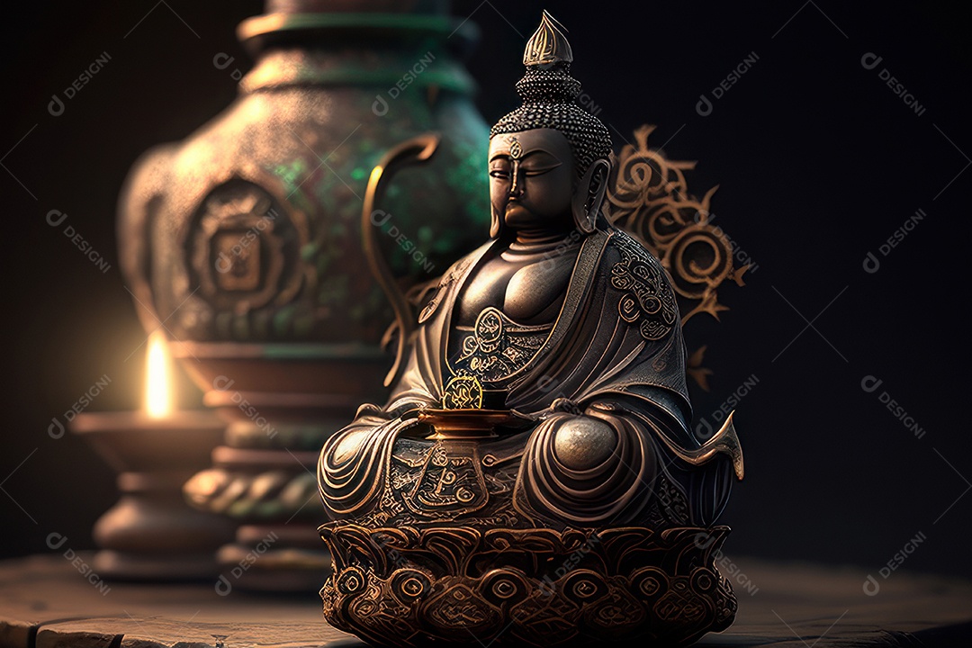 Linda escultura de buda sobre fundo isolado.