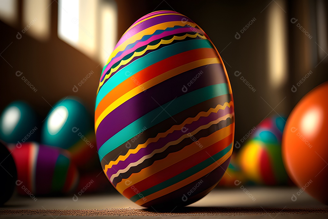 Ovo da páscoa colorido sobre uma mesa