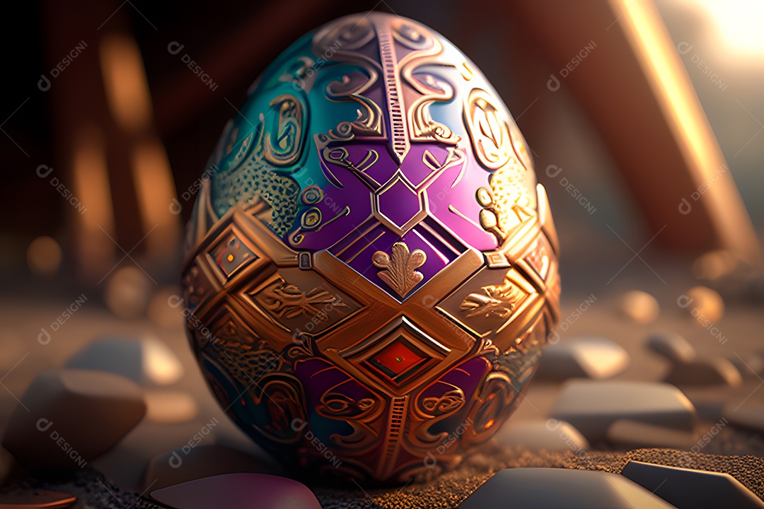 Ovo da páscoa colorido sobre uma mesa