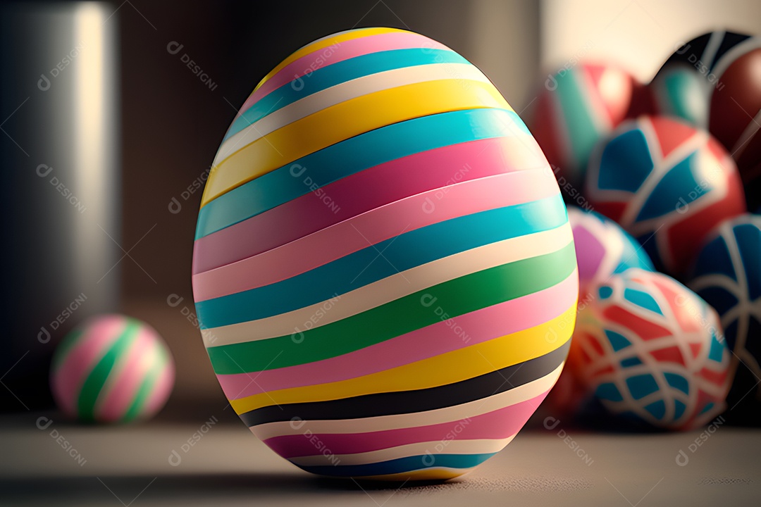 Ovo da páscoa colorido sobre uma mesa