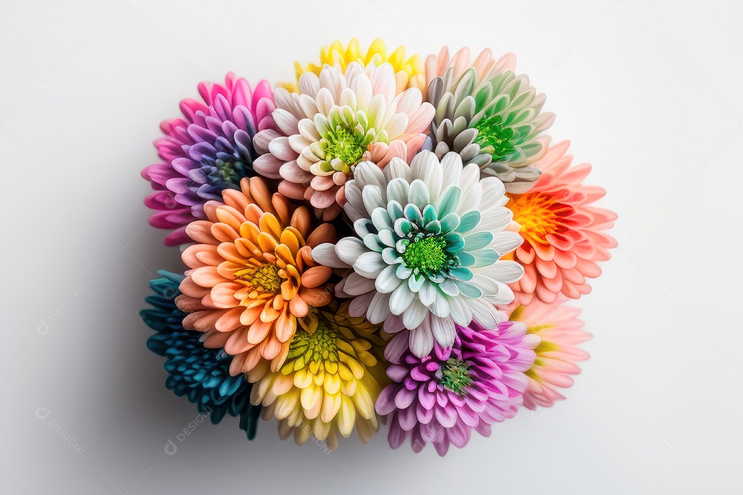 Flores coloridas sobre fundo isolado.