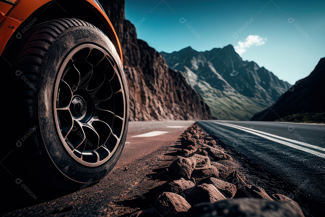 Pneu e roda de carro em destaque.