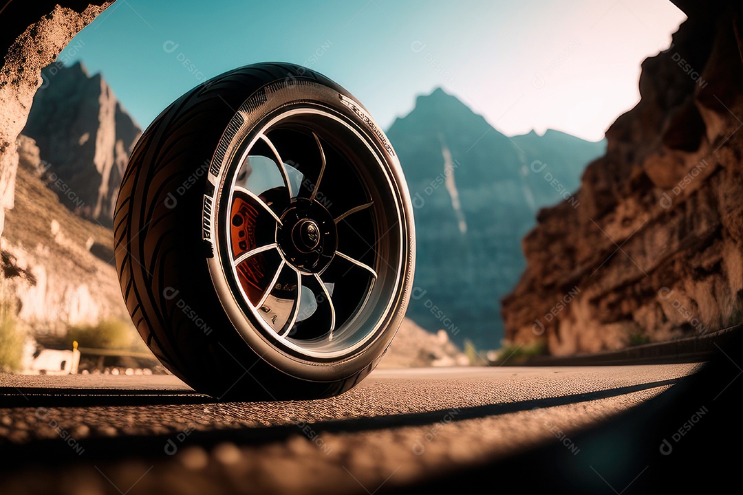 Pneu e roda de carro em destaque.