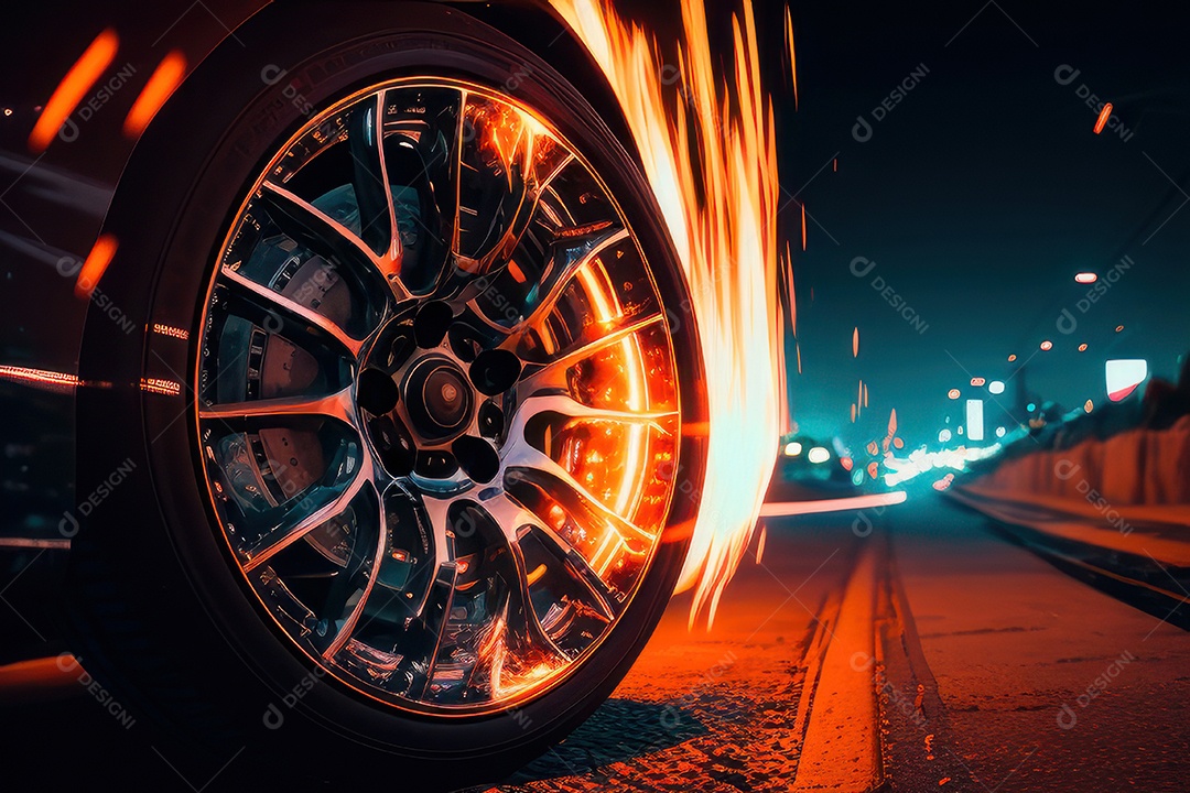 Pneu e roda de carro em destaque.