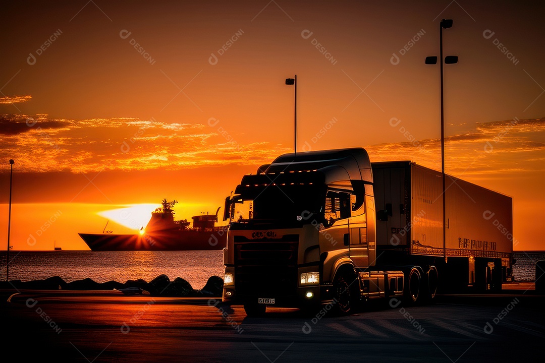 Caminhão com transporte de carga.