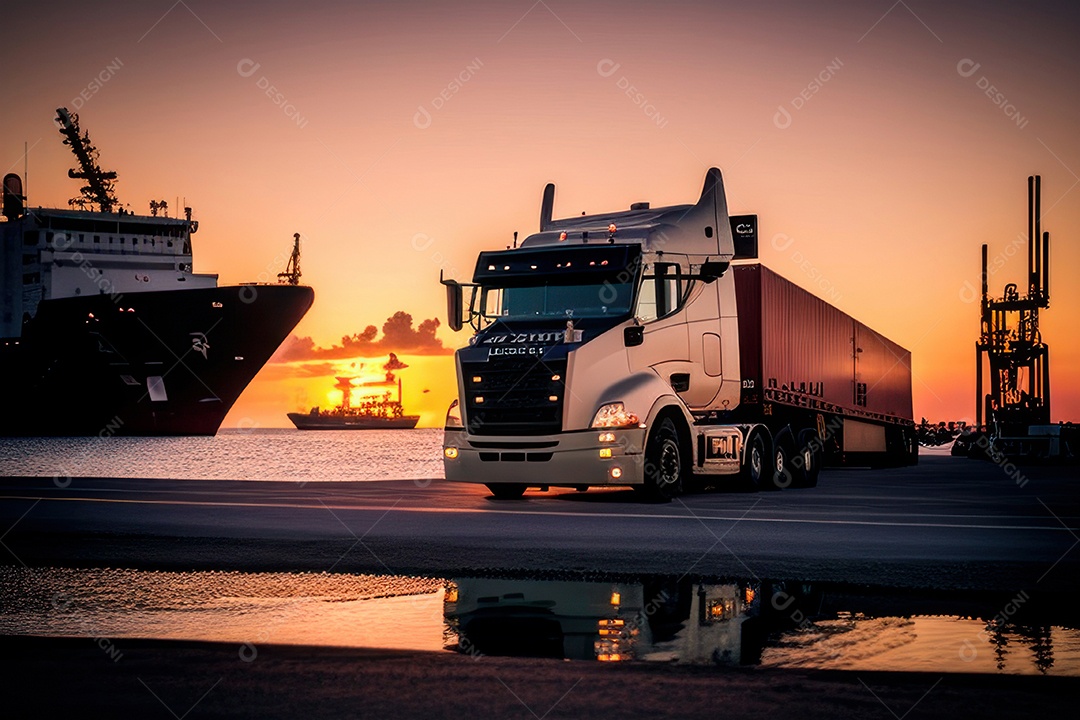 Caminhão com transporte de carga.