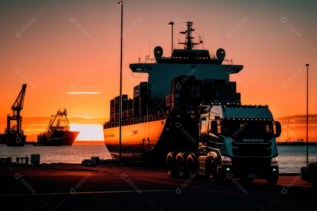 Caminhão com transporte de carga.