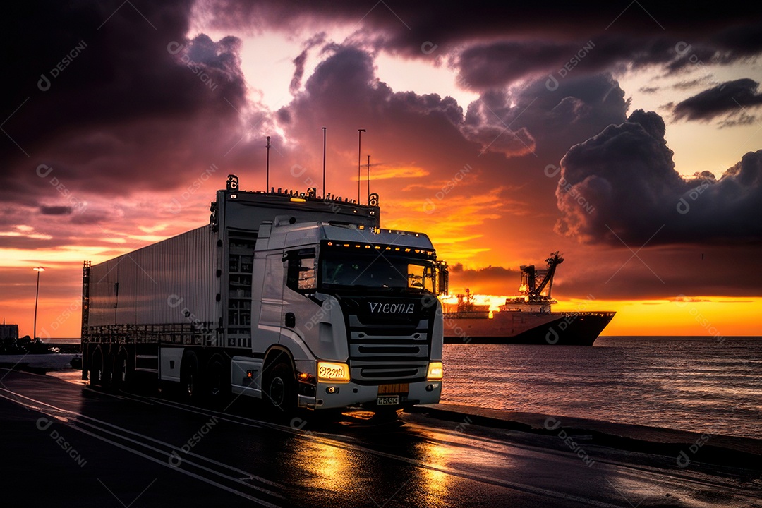 Caminhão com transporte de carga.