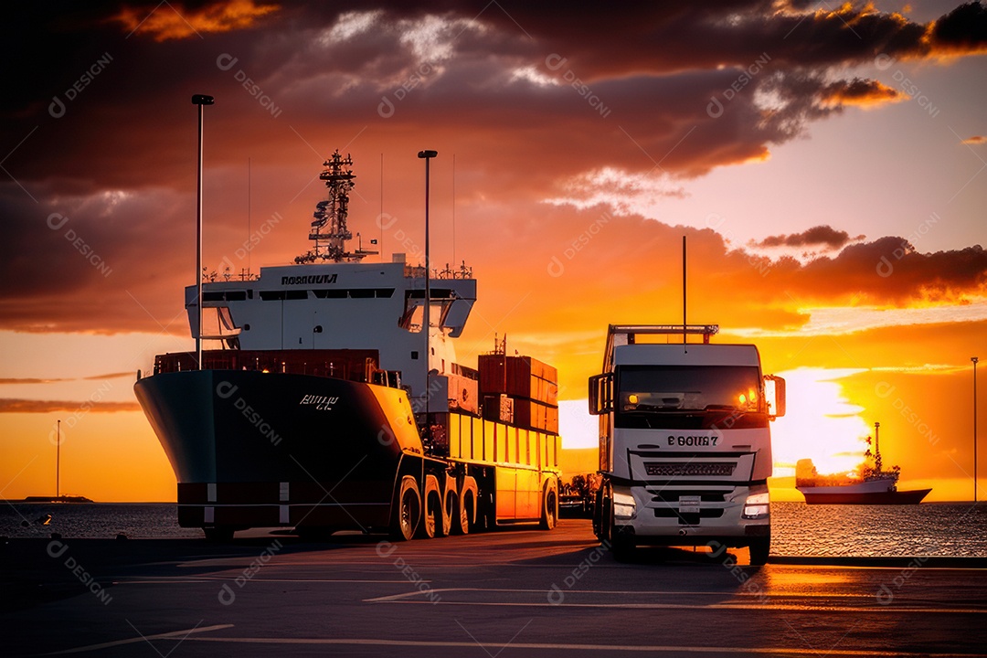Caminhão com transporte de carga.