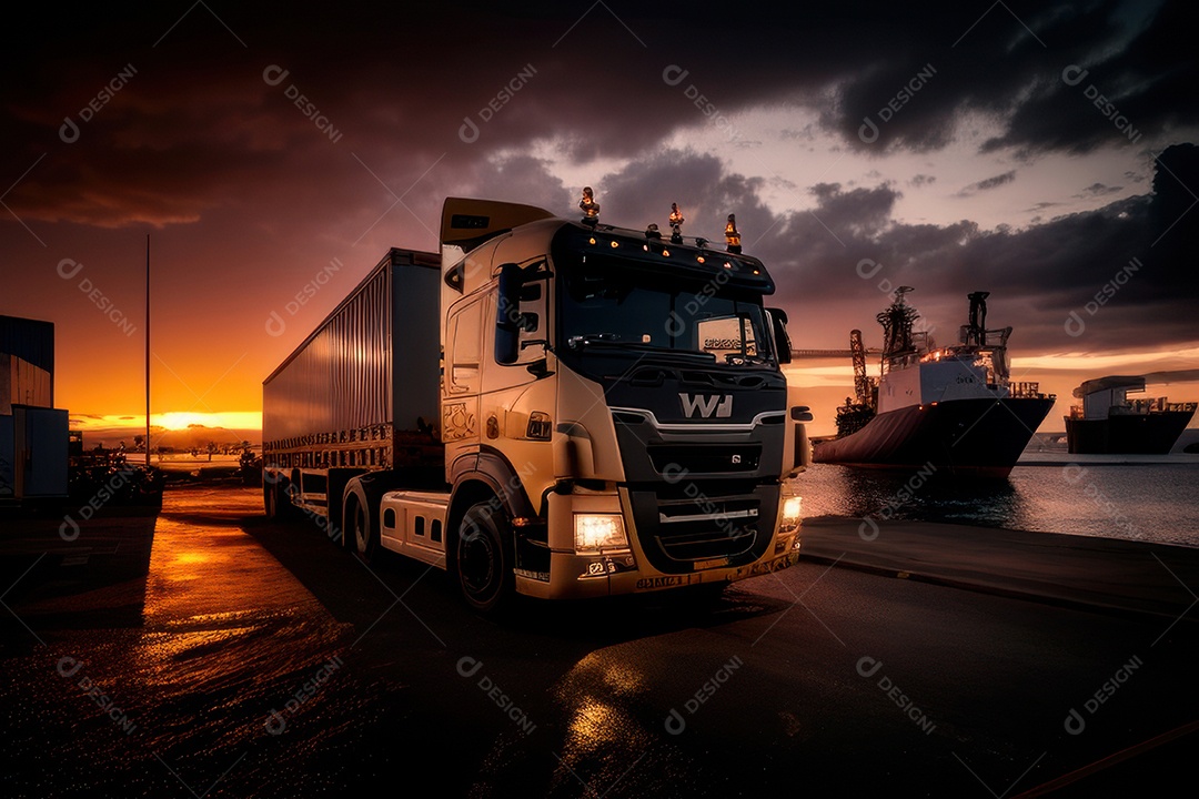 Caminhão com transporte de carga.