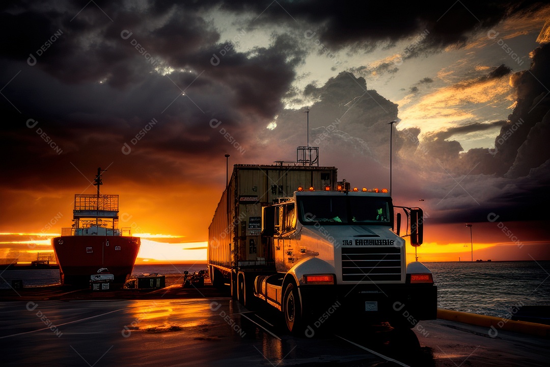 Caminhão com transporte de carga.