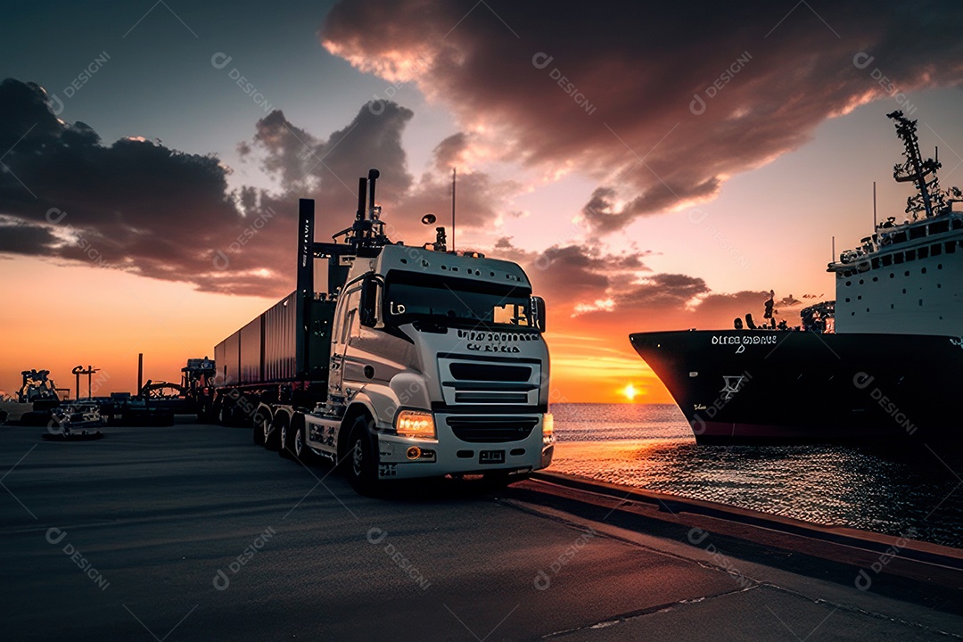 Caminhão com transporte de carga.