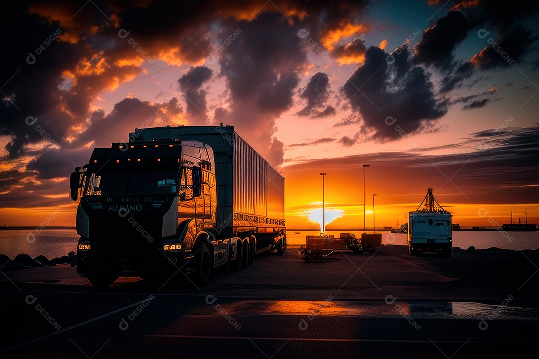 Caminhão com transporte de carga.