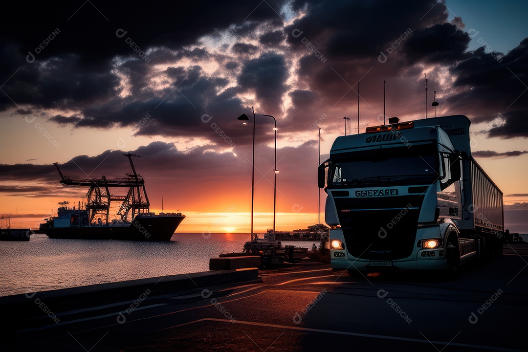 Caminhão com transporte de carga.