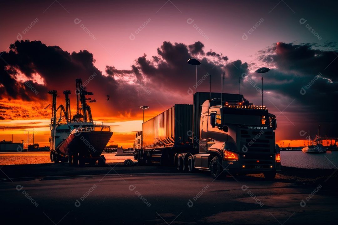 Caminhão com transporte de carga.