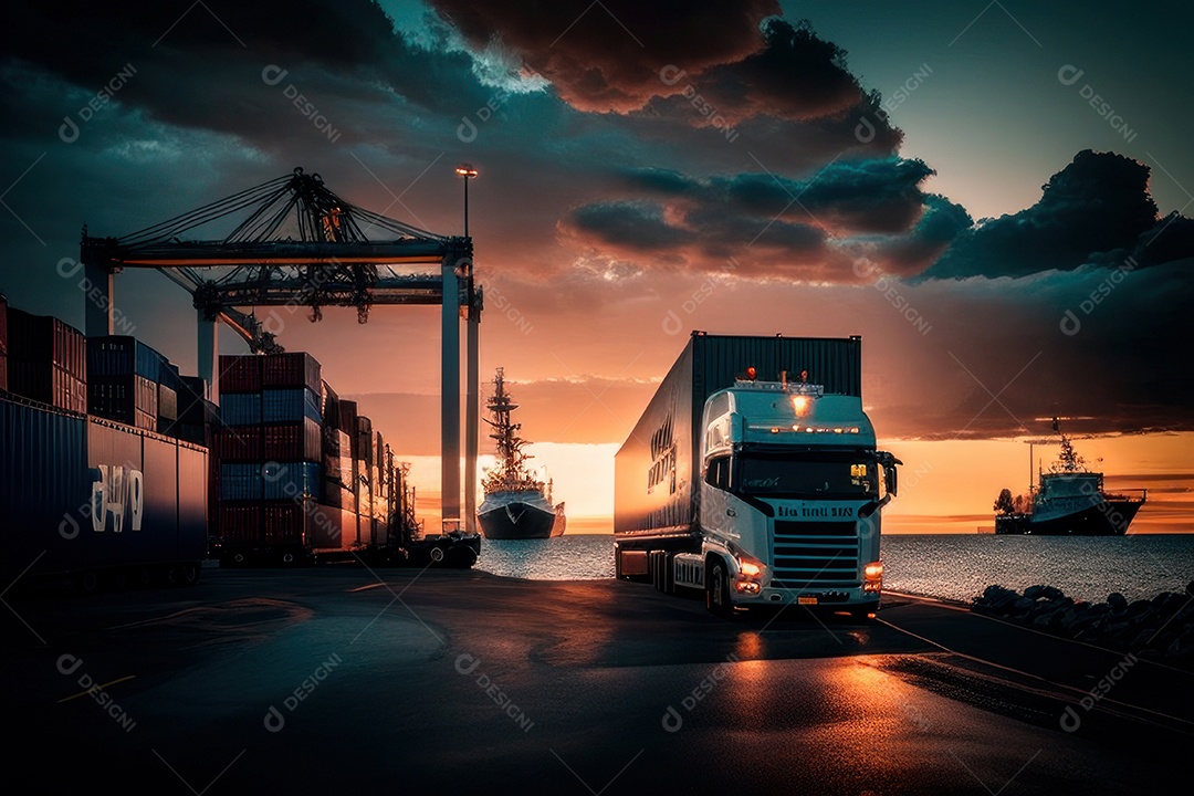 Caminhão com transporte de carga.