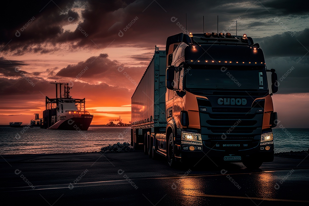 Caminhão com transporte de carga.