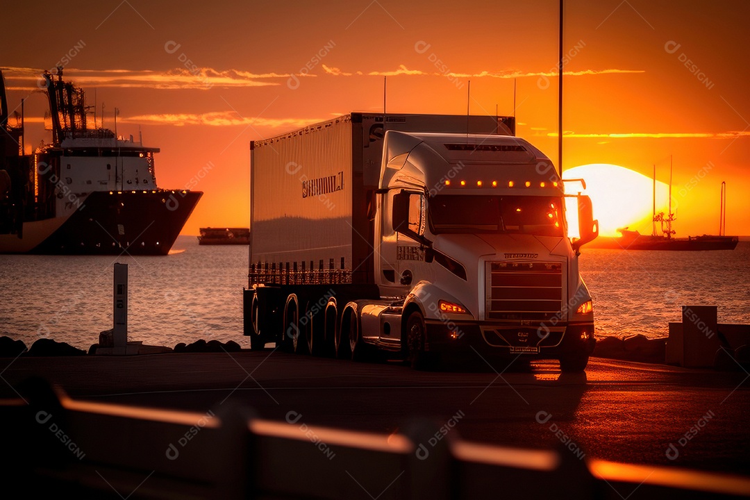 Caminhão com transporte de carga.
