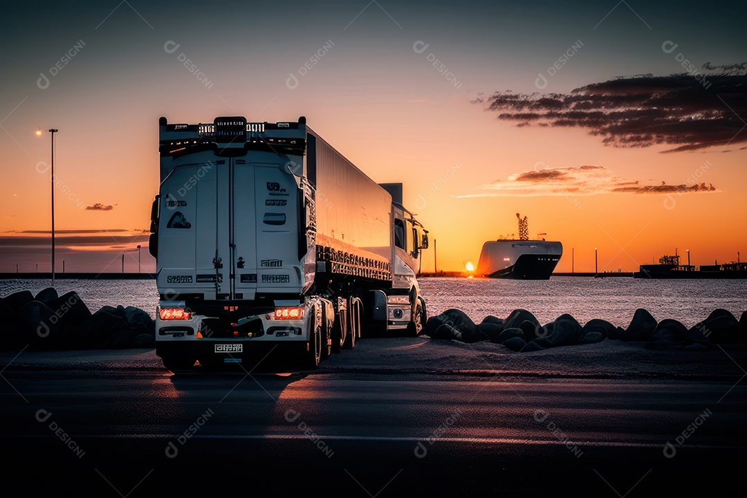 Caminhão com transporte de carga.