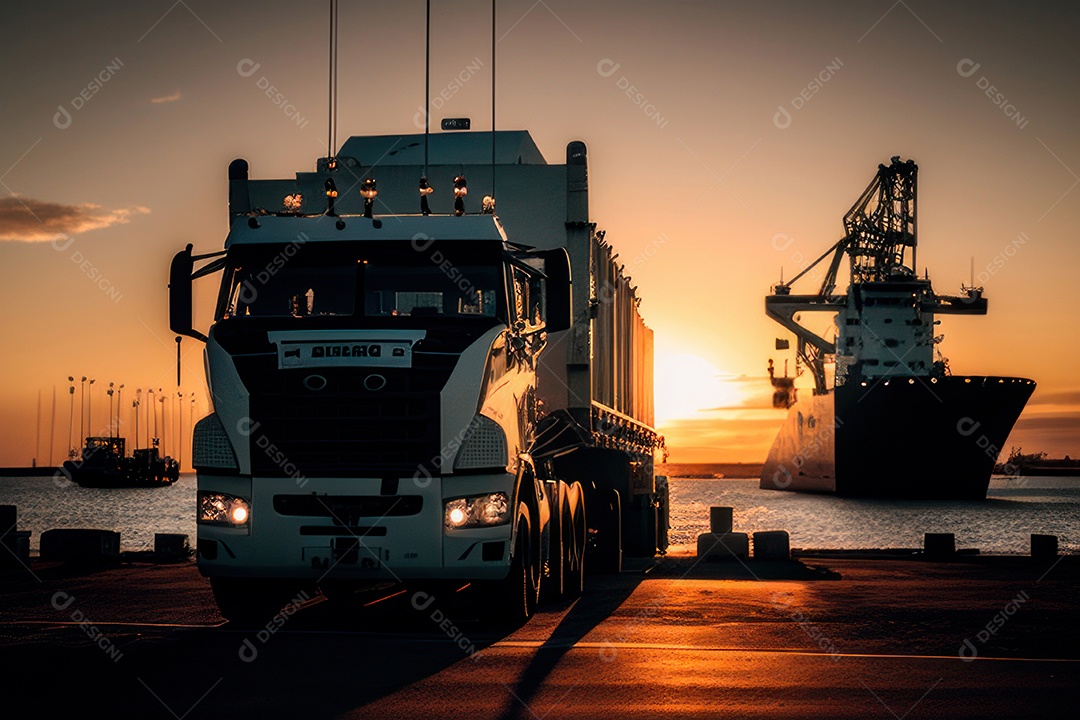 Caminhão com transporte de carga.