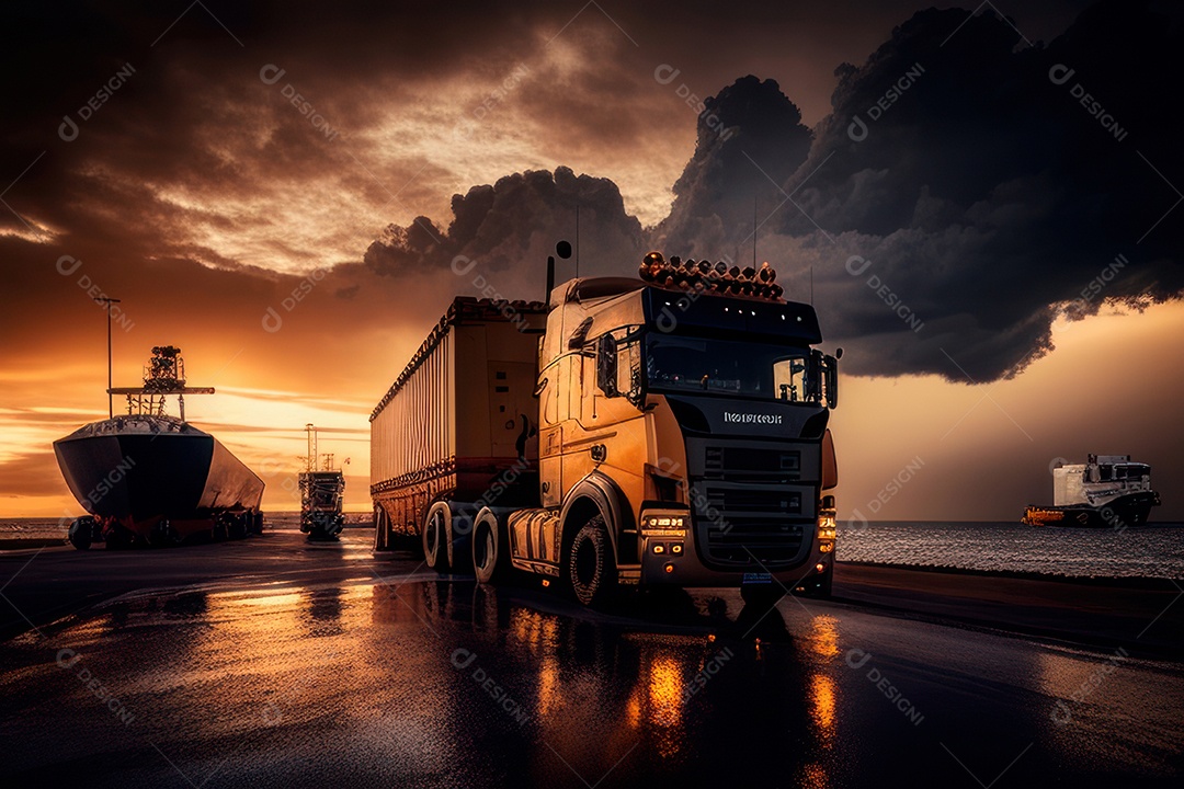 Caminhão com transporte de carga.