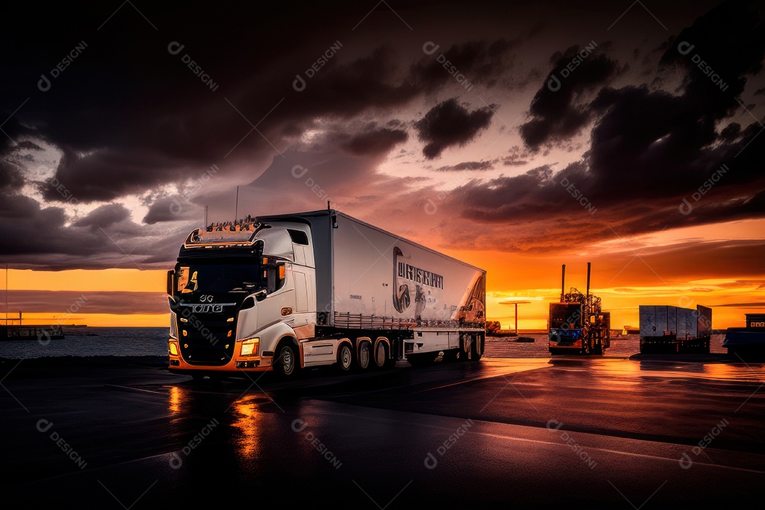 Caminhão com transporte de carga.