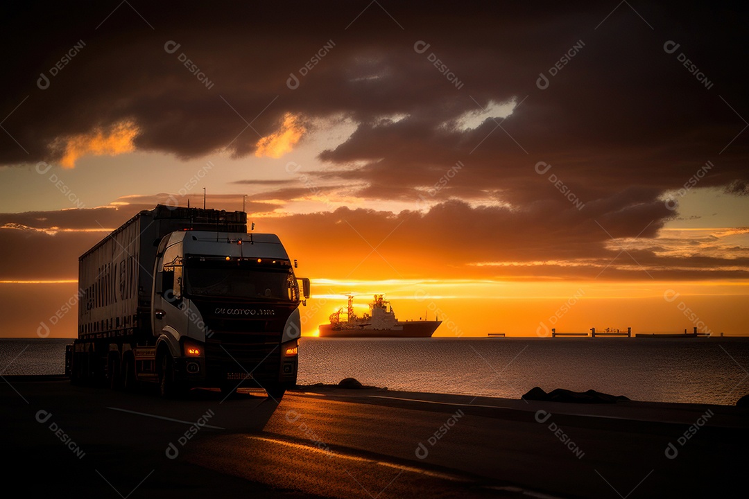 Caminhão com transporte de carga.