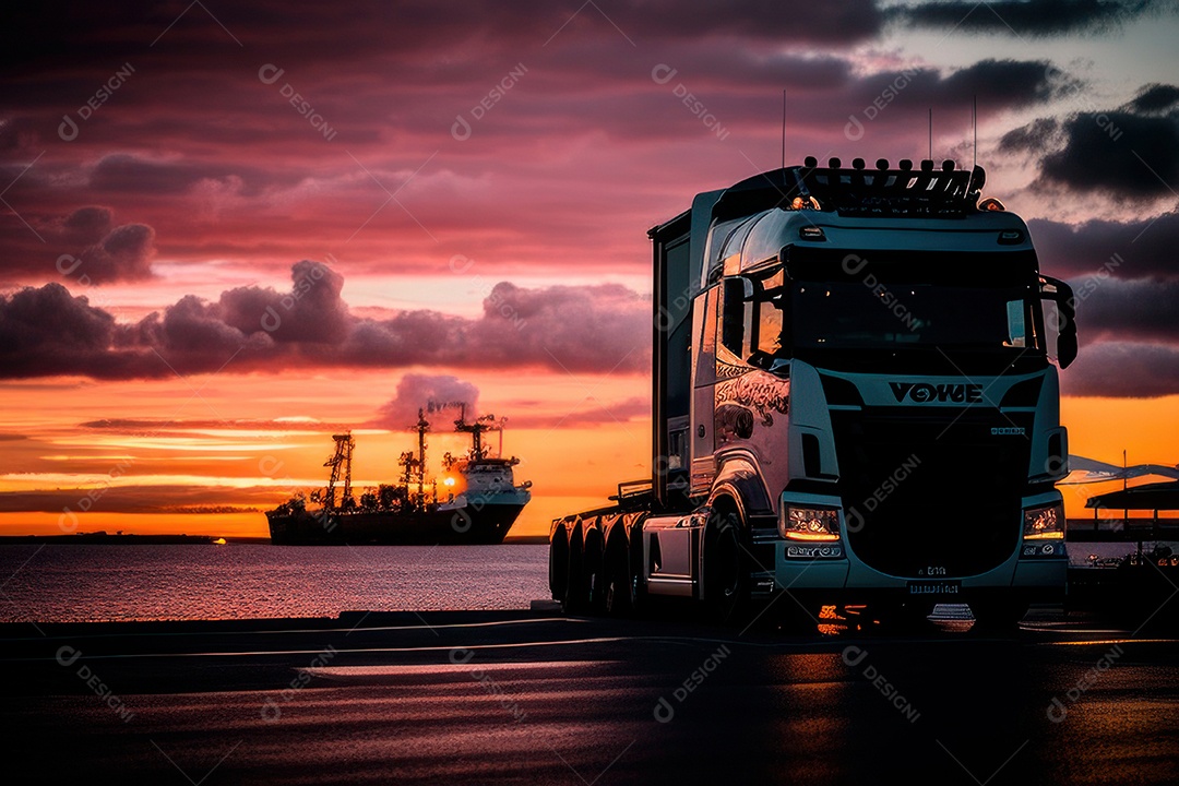 Caminhão com transporte de carga.