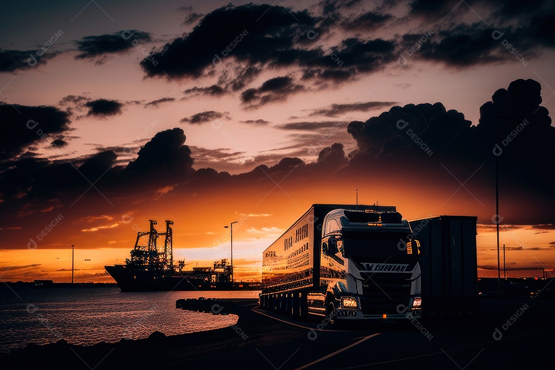 Caminhão com transporte de carga.