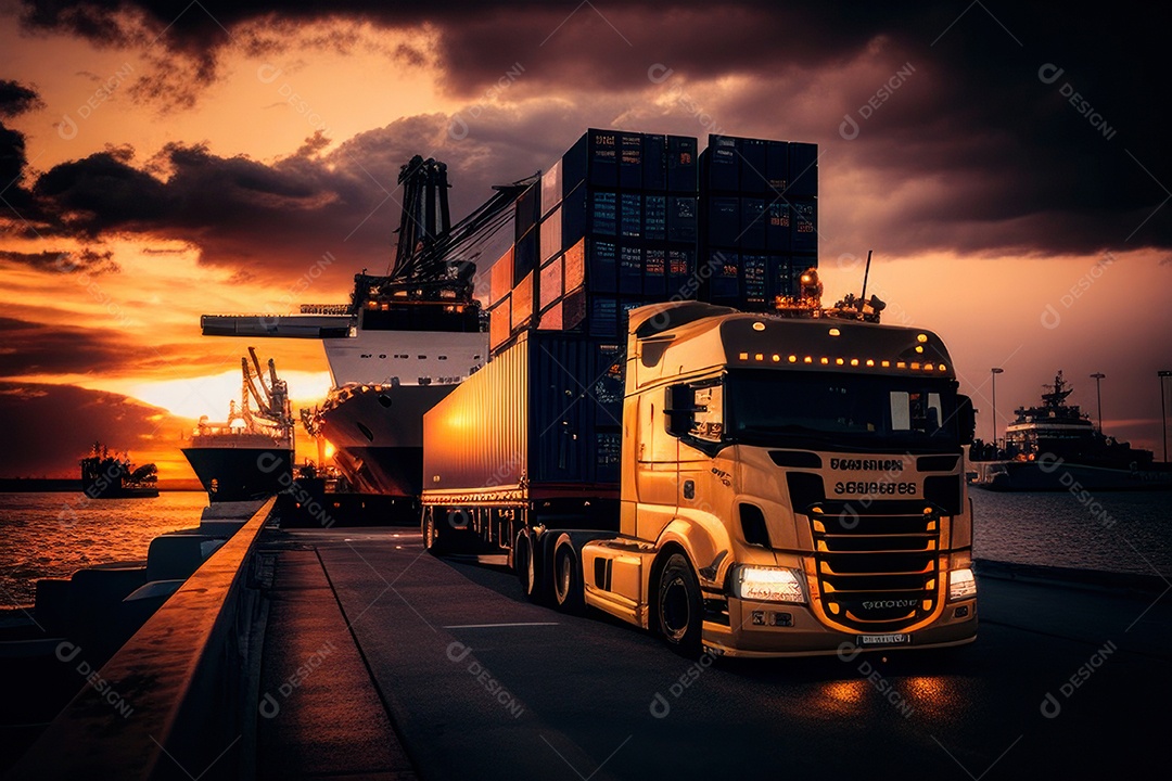 Caminhão com transporte de carga.