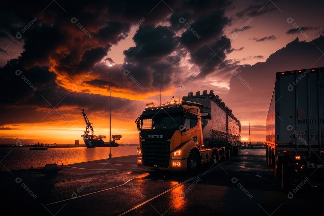 Caminhão com transporte de carga.