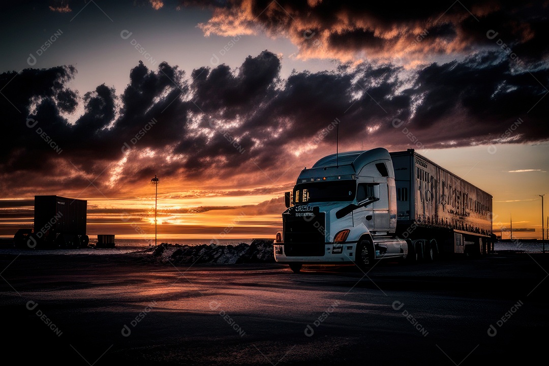 Caminhão com transporte de carga.