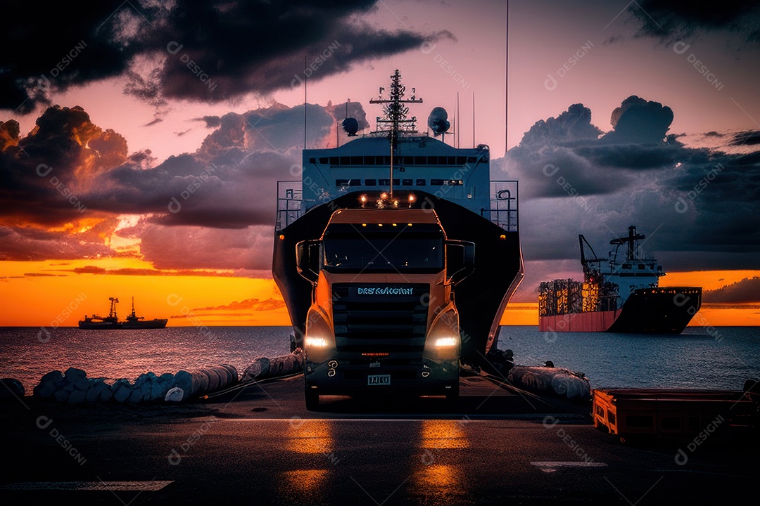 Caminhão com transporte de carga.