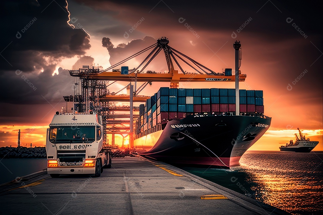 Caminhão com transporte de carga.