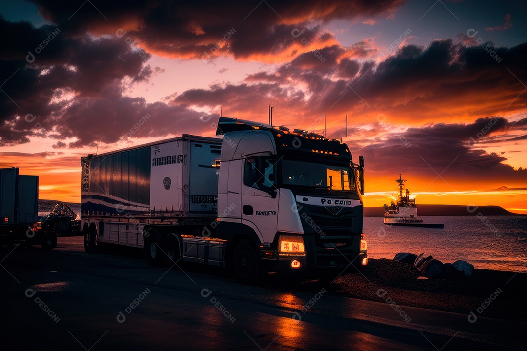 Caminhão com transporte de carga.