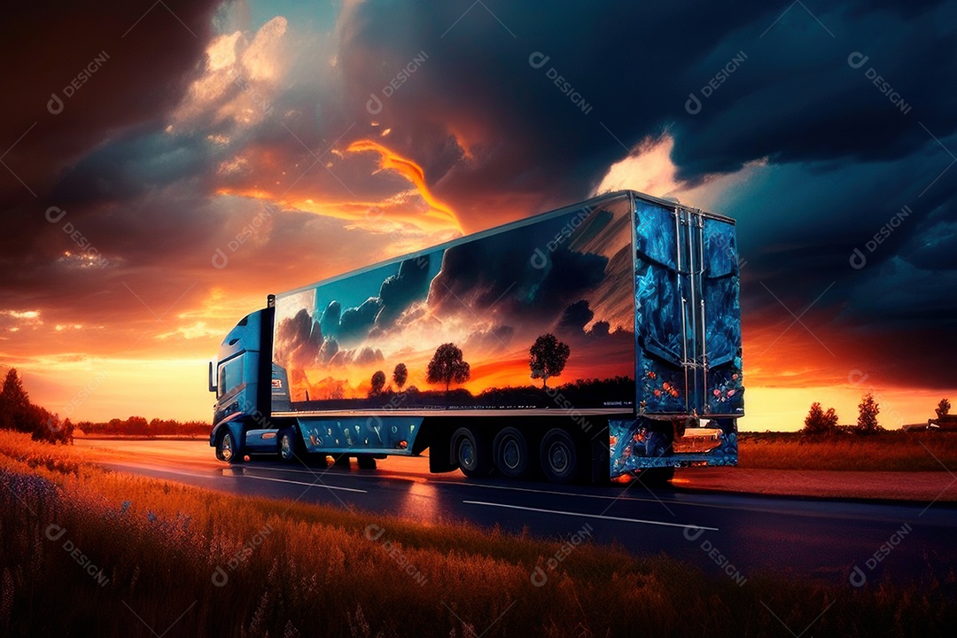 Caminhão com transporte de carga.