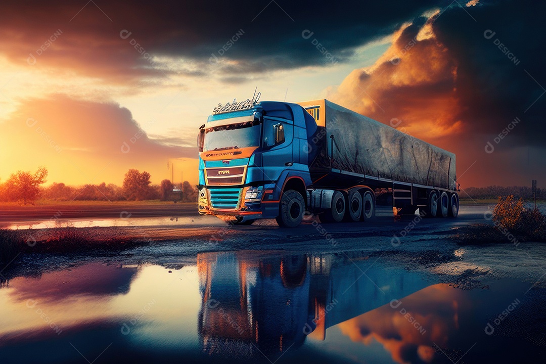 Caminhão com transporte de carga.