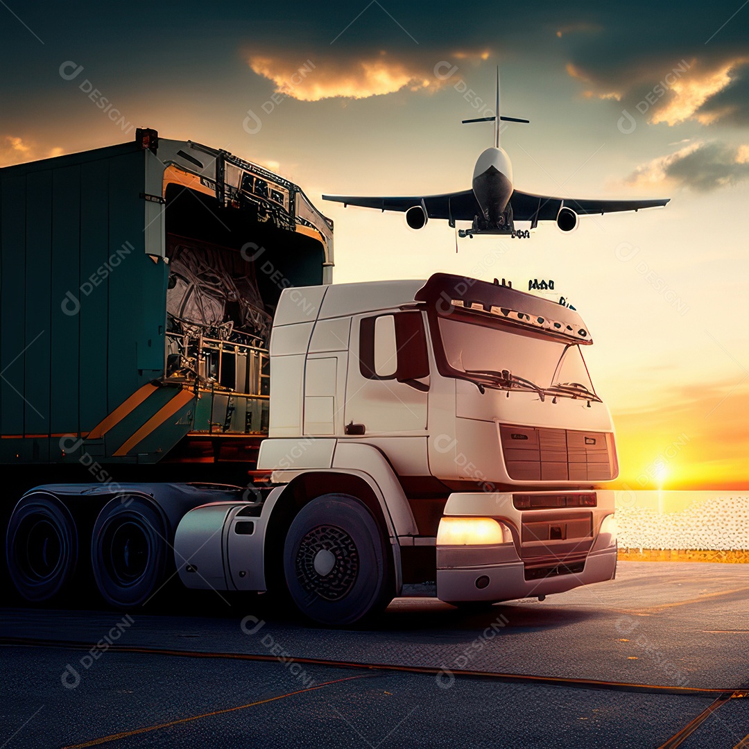 Caminhão com transporte de carga.